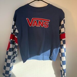 Vans Blue Checkerboard Logo Long Sleeve Tee with Red Accents